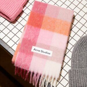 Acne Studios Pink and Orange Checkered Scarf